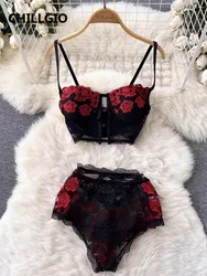 CHILLGIO Women Embroidery Floral Bra Brief Suits Vintage Tight Underwear Underwire Push Up Sexy Two Pieces Intimate Lingerie Set