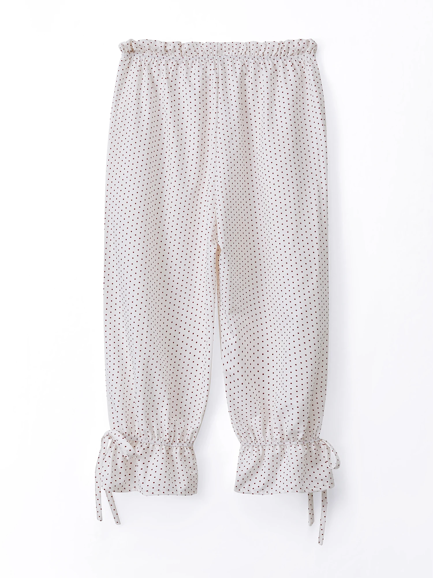 Stijlvolle capribroek met stippen voor dames, trendy casual loungebroek met ruches en trekkoord en handige zakken