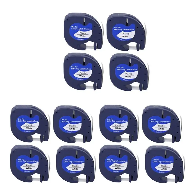 QWE-12 Pack Compatible Label Tape Replacement For Dymo Letratag Black On White Plastic Label Tape For Letratag Label Maker