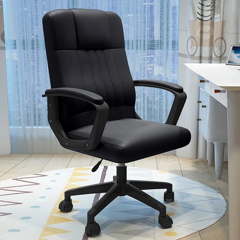 Black Boss PU leather Computer Desk Chair Adjustable Backrest Comfortable Lift Home Office Chair Dormitory Study Meeting Seat