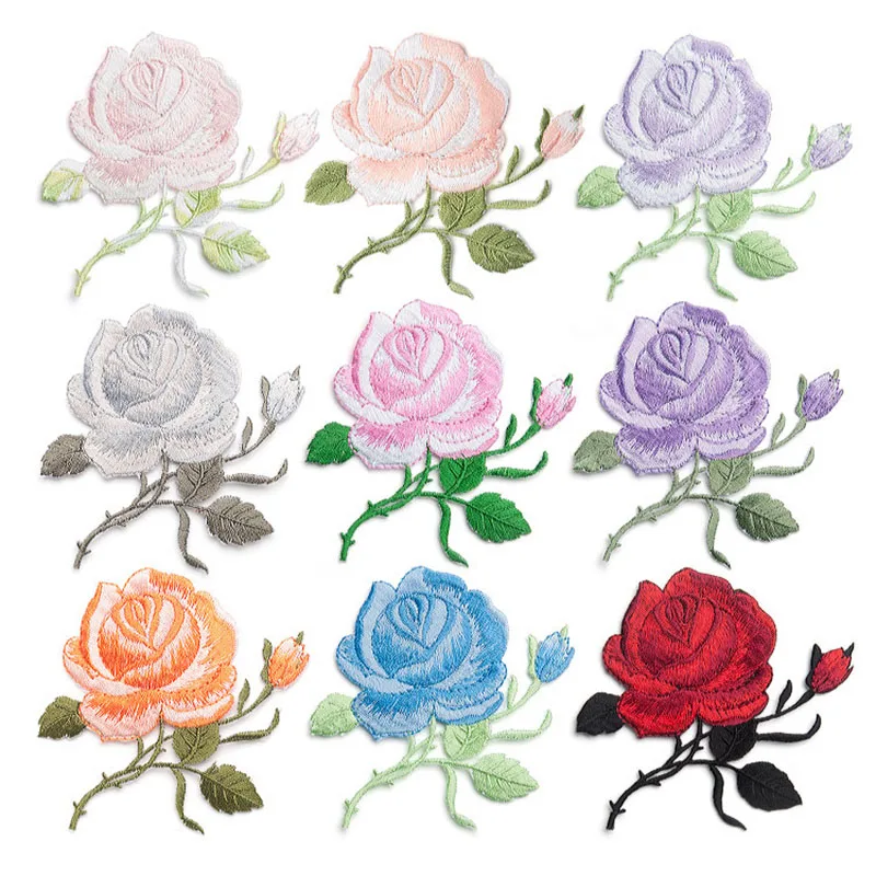 Colored Roses Iron-on Transfers For Clothing Applique On Jeans Big Embroidery Patch  Repair Hole Embroidery Patch Coudre DIY Swe