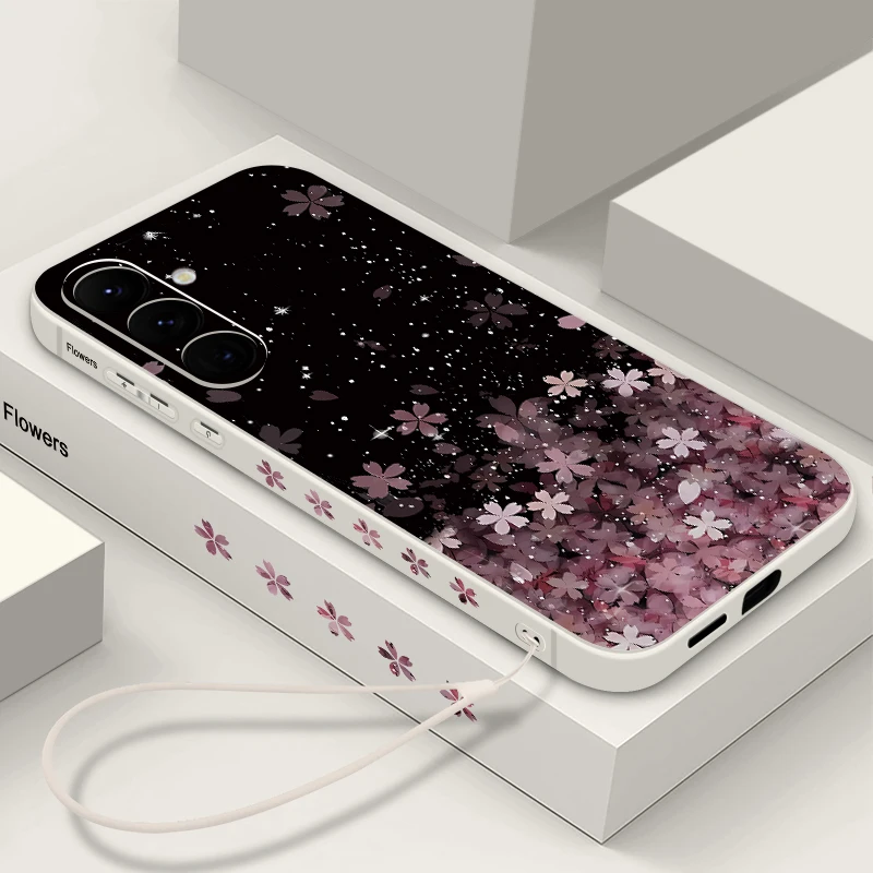 Luxury Sakura Print Lanyard Case For Samsung Galaxy S24 S23 S22 Ultra S21 S20 FE A52 A53 A14 A34 A54 A15 A25 A35 A55 5G Cover