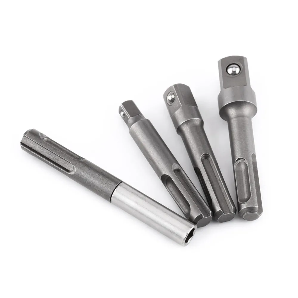 

4 PCS 1/4 inch 3/8 inch 1/2 inch SDS Plus Socket Adapter Set Square Extension Connector Stainless steel SDS Plus Extension