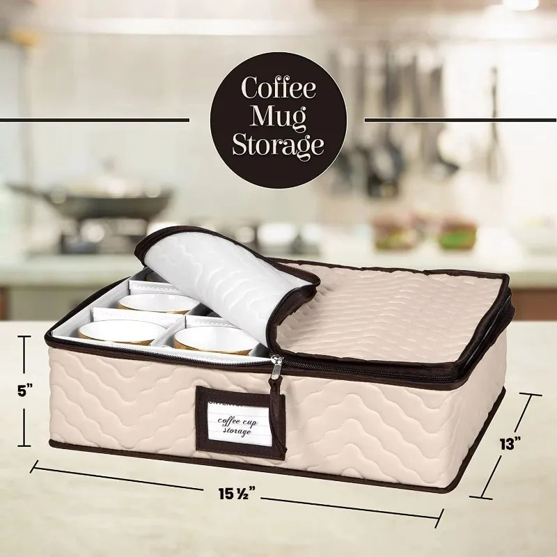 

5-piece set of storage containers, including a mobile glasses case, tea saucer, sturdy quilted microfiber tableware organizer