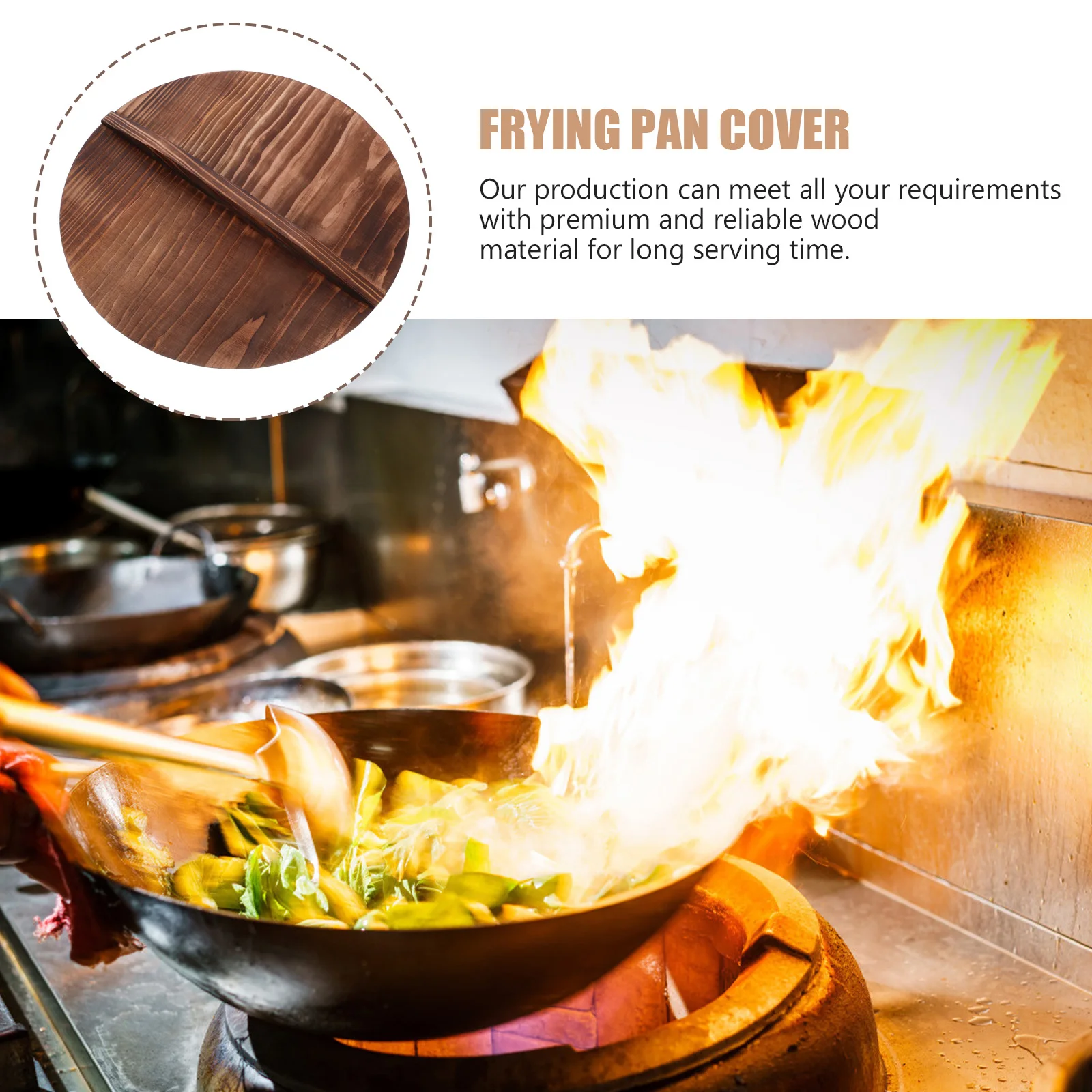 

1pc Wooden Pot Cover Frying Pan Lid Anti Oil Splashing Household Kitchenware Waterproof Corrosion Resistant Smooth Handle
