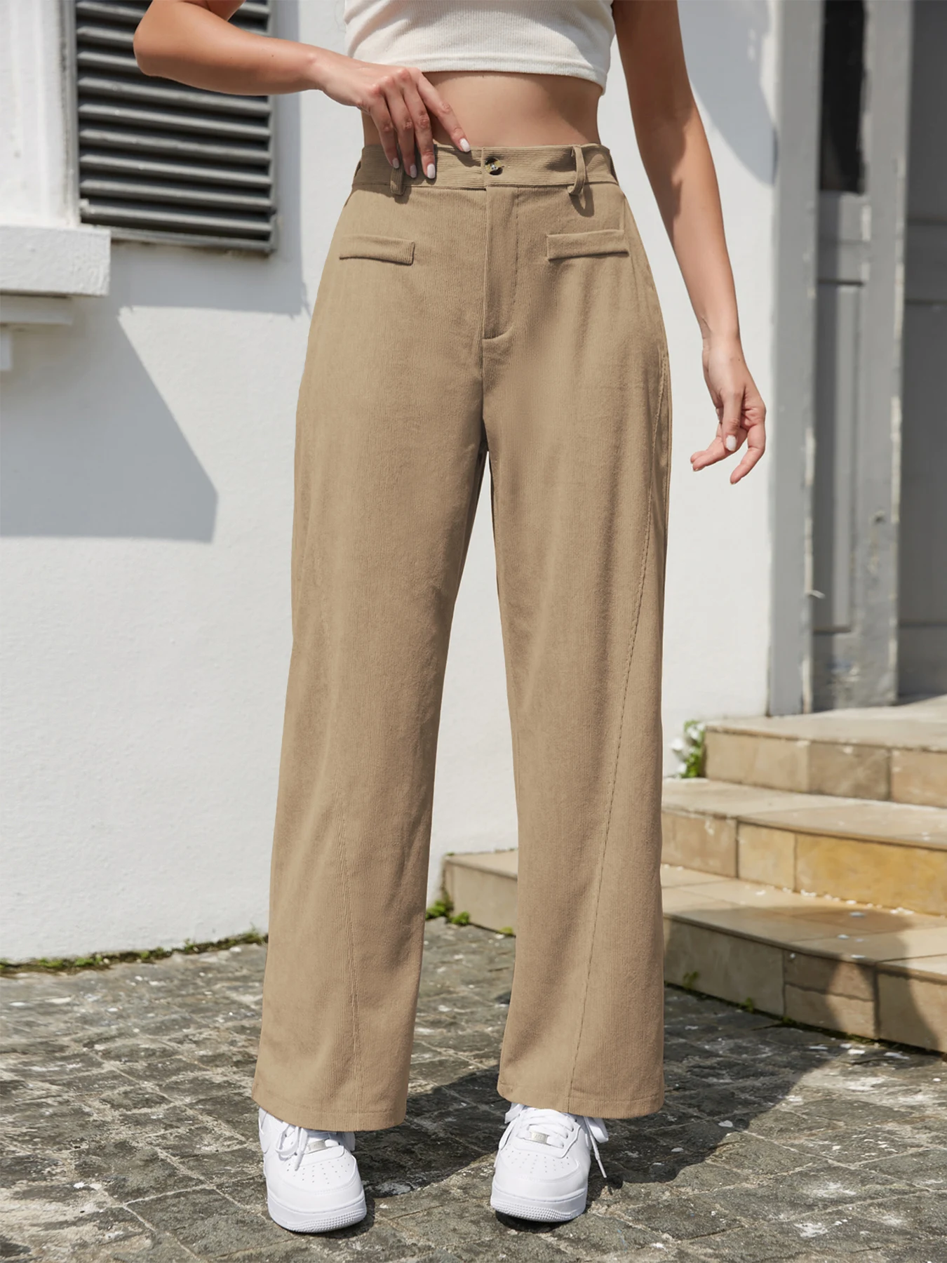 

Брюки из вельвета, женские узкие брюки-костюм, повседневные брюки с высокой талией, свободного кроя, прямые, универсальные и стильные.