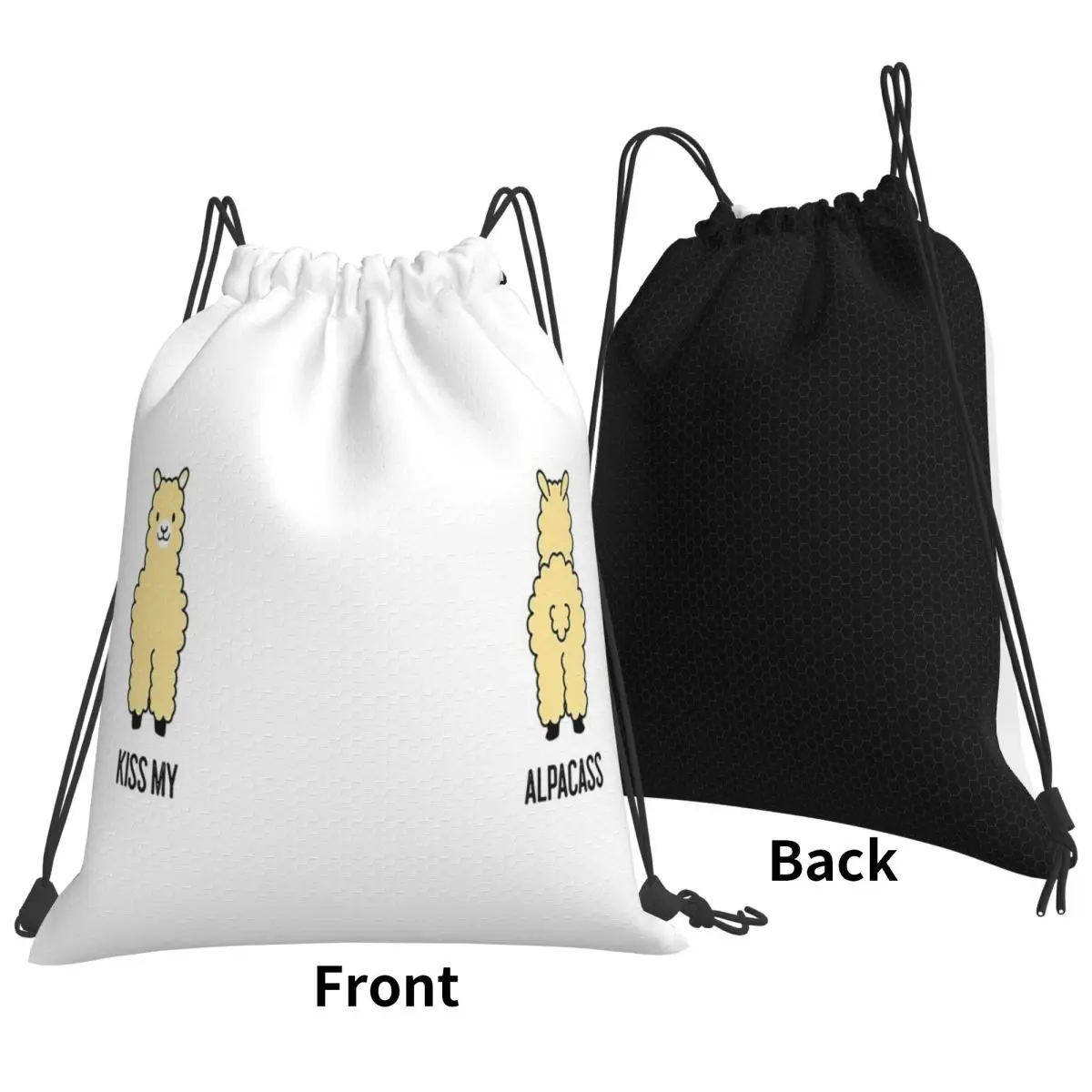 2-Sided Kiss My Alpacass Funny Alpaca Llama Backpacks Casual Drawstring Bags Sundries Bag Book Bags for Travel School