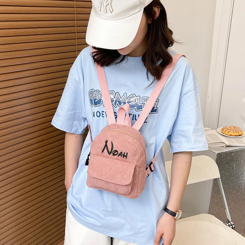 

Customized striped velvet backpack, corduroy backpack, new women's bag, Korean version, simple casual girl's small backpack