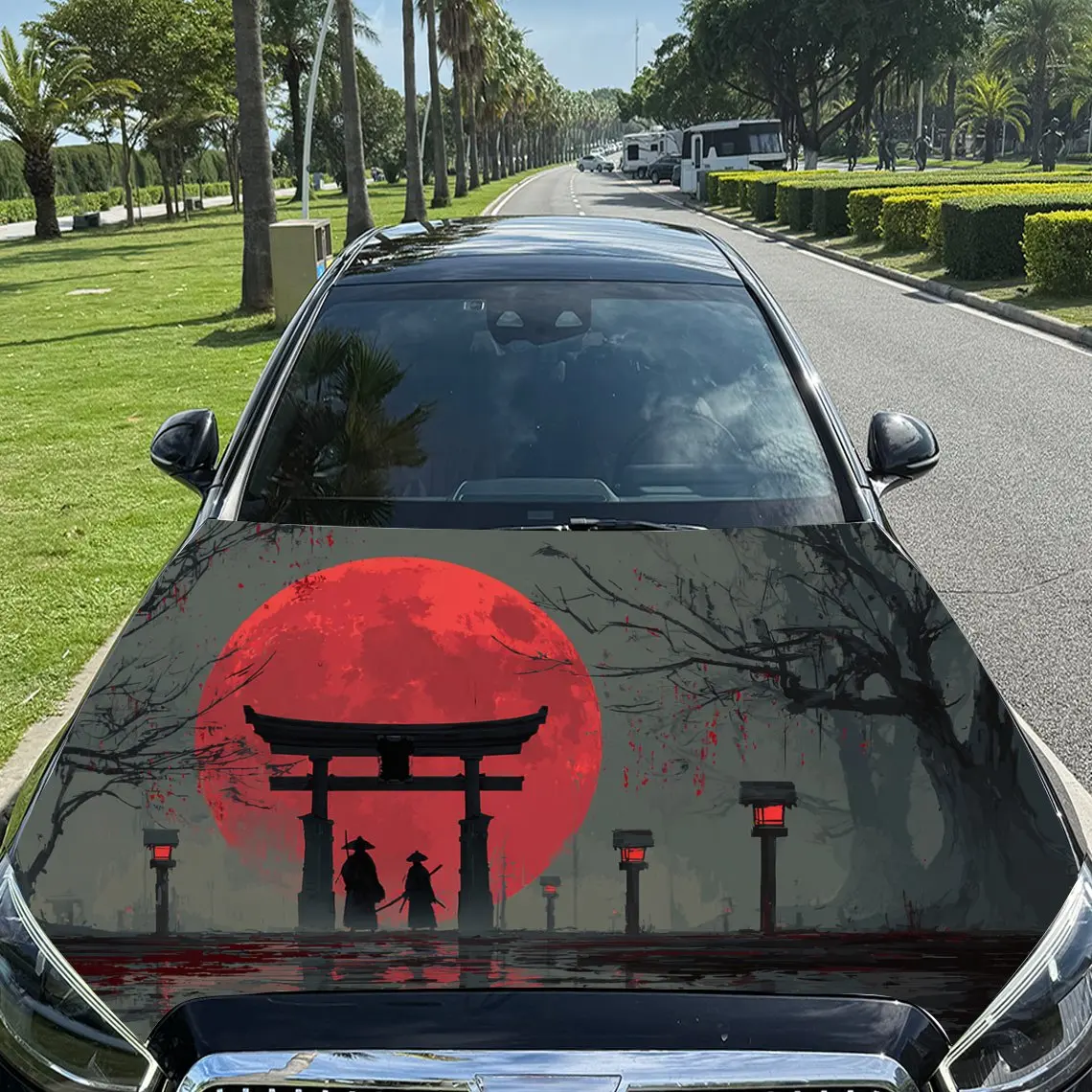 

Red-Moon Torii Print car hood stickers, waterproof self-adhesive, scratch resistant, easy to stick, durable car PVC stickers, ca