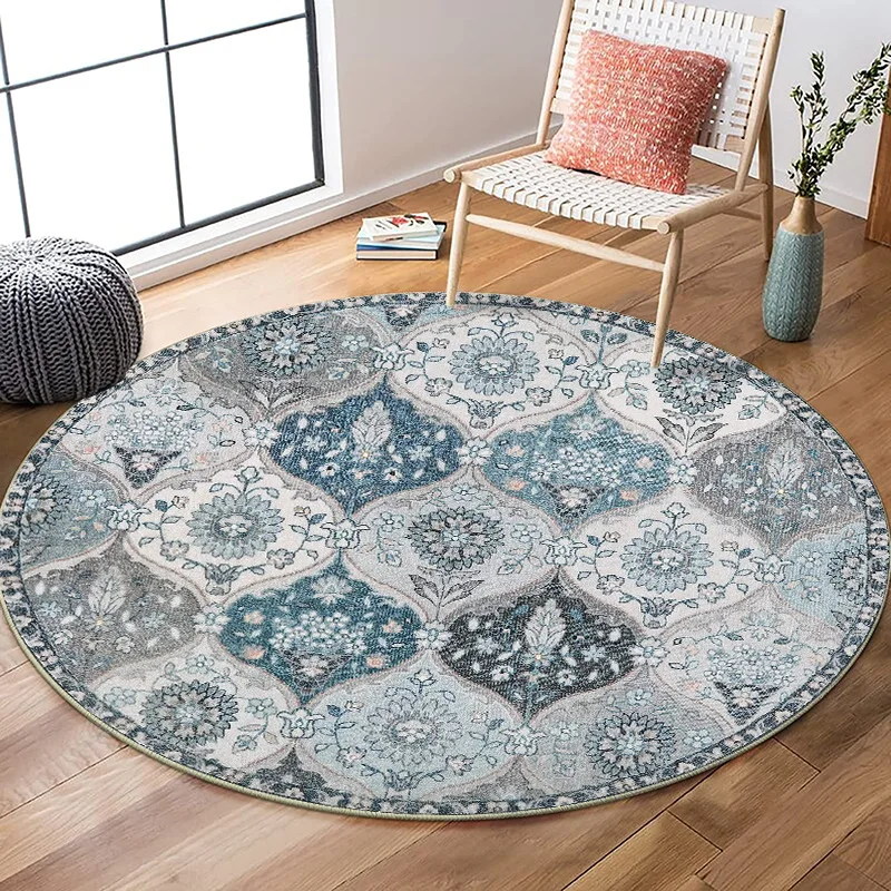 

Round Rug 160cm Retro Blue Round Rug Ethnic Boho Style Carpet For Living Room Bedroom Persian Carpet Sofa Coffee Table Floor Mat