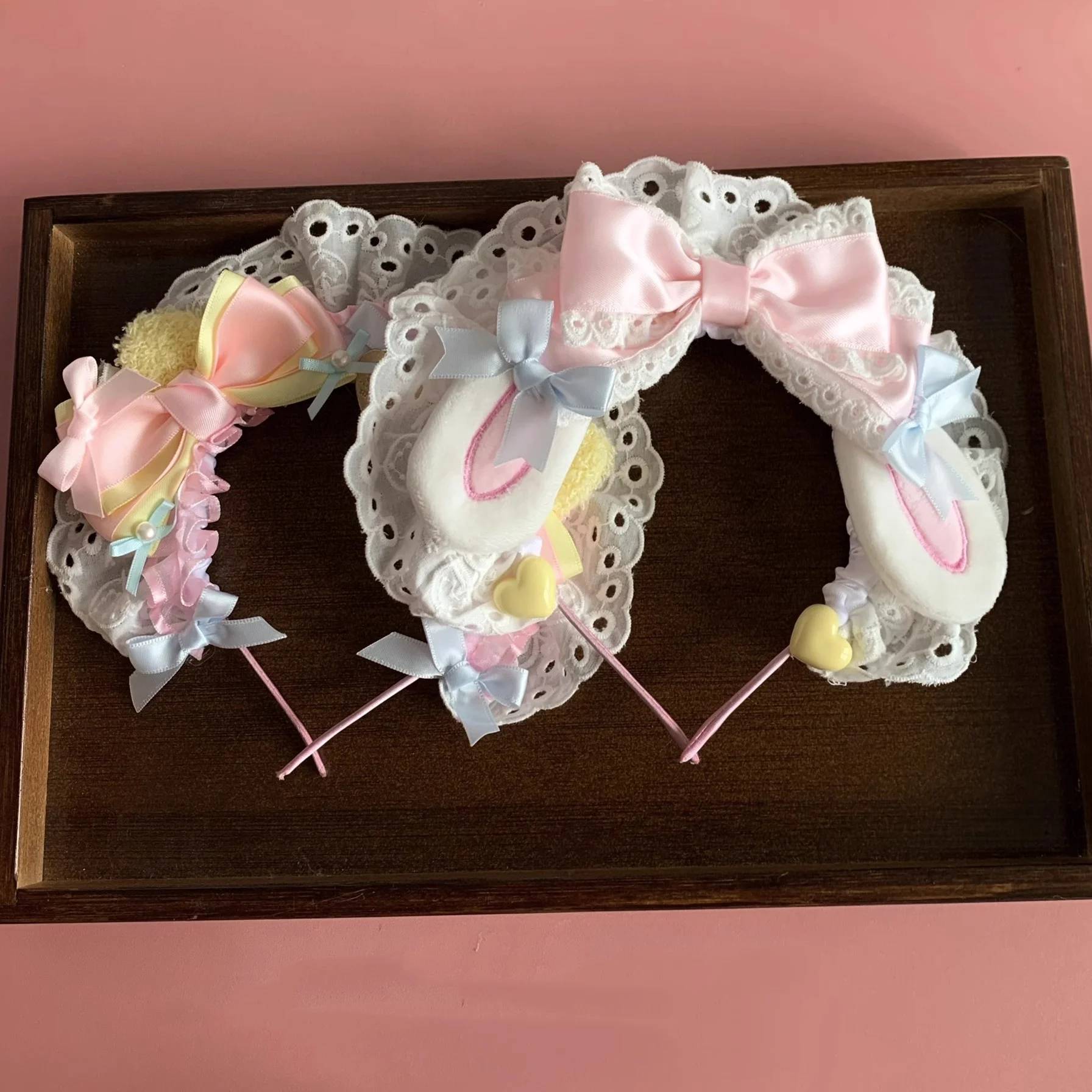 Original Handmade Pink Maid KC Headband Strawberry Cotton Lace Cute Girl Heart Bow Headpice Lolita Sweet Headdress