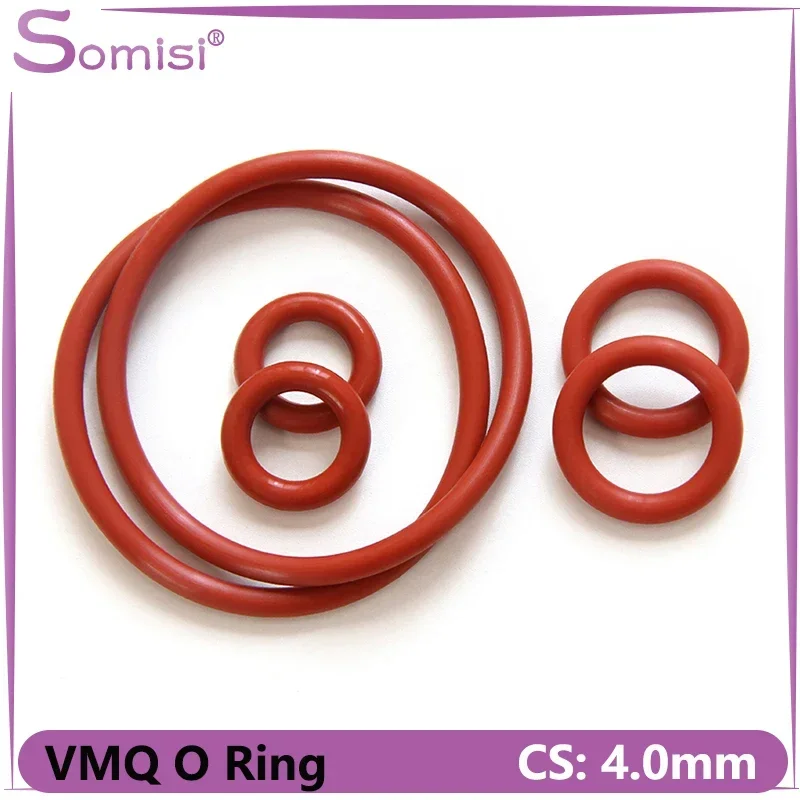 

VMQ O Ring Gasket Red CS 4mm OD 12 ~ 150mm Food Grade Waterproof Washer Round O Shape Silicone Rubber Ring 10/50pcs