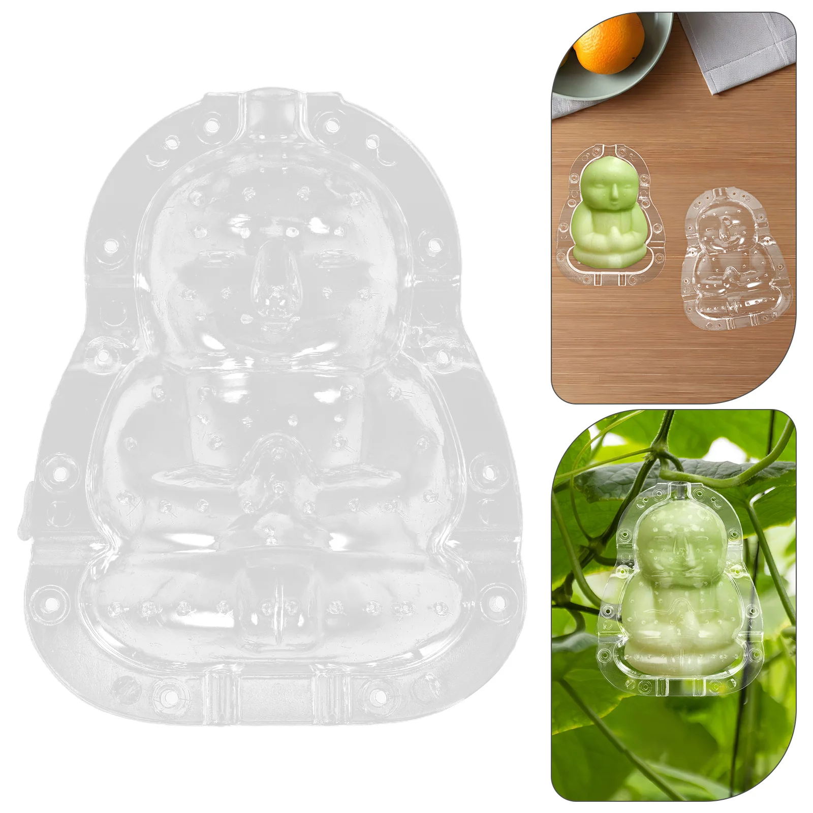 

2pcs Transparent Buddha Shape Melon Mold Pc Material Adorable Fruit Growing Shaping Garden Supply Durable Sun Resistant