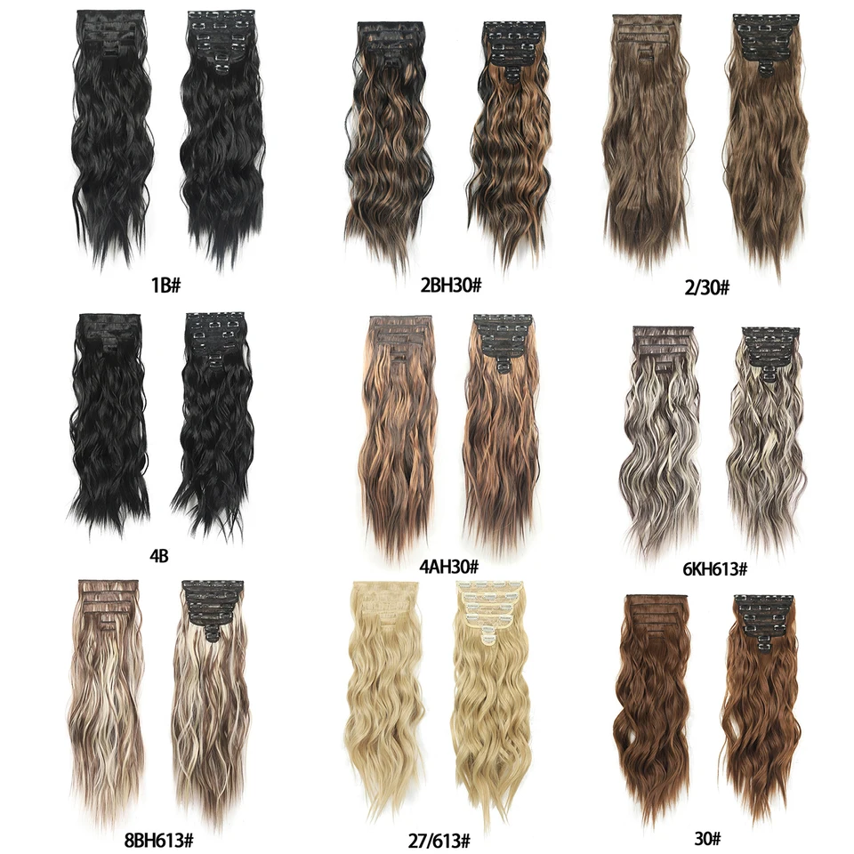 Jeedou 185g Extensiones de cabello gruesas y suaves con clips, 6 piezas, onduladas largas de 24 pulgadas, cabello sintético para mujer, uso diario y fiestas 2