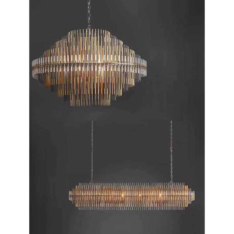 النمط الصناعي الثريات المعدنية LED تركيبة إضاءة ما بعد الحداثة مصباح معلق للسقف العالي ديكور فني بريق غرفة المعيشة