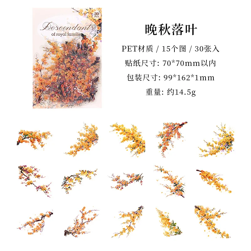 30 stuks/pak retro plant bloem PET waterdichte stickers handgemaakte account plakboek fotoalbum decoratie DIY materiaal sticker