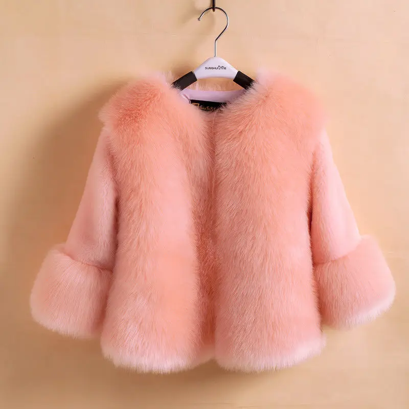 Girls Faux Fur Coat 2022 New Solid Color Temperament Fashion Children Coat Baby Princess Padded Coat Kids Jackets for Girls