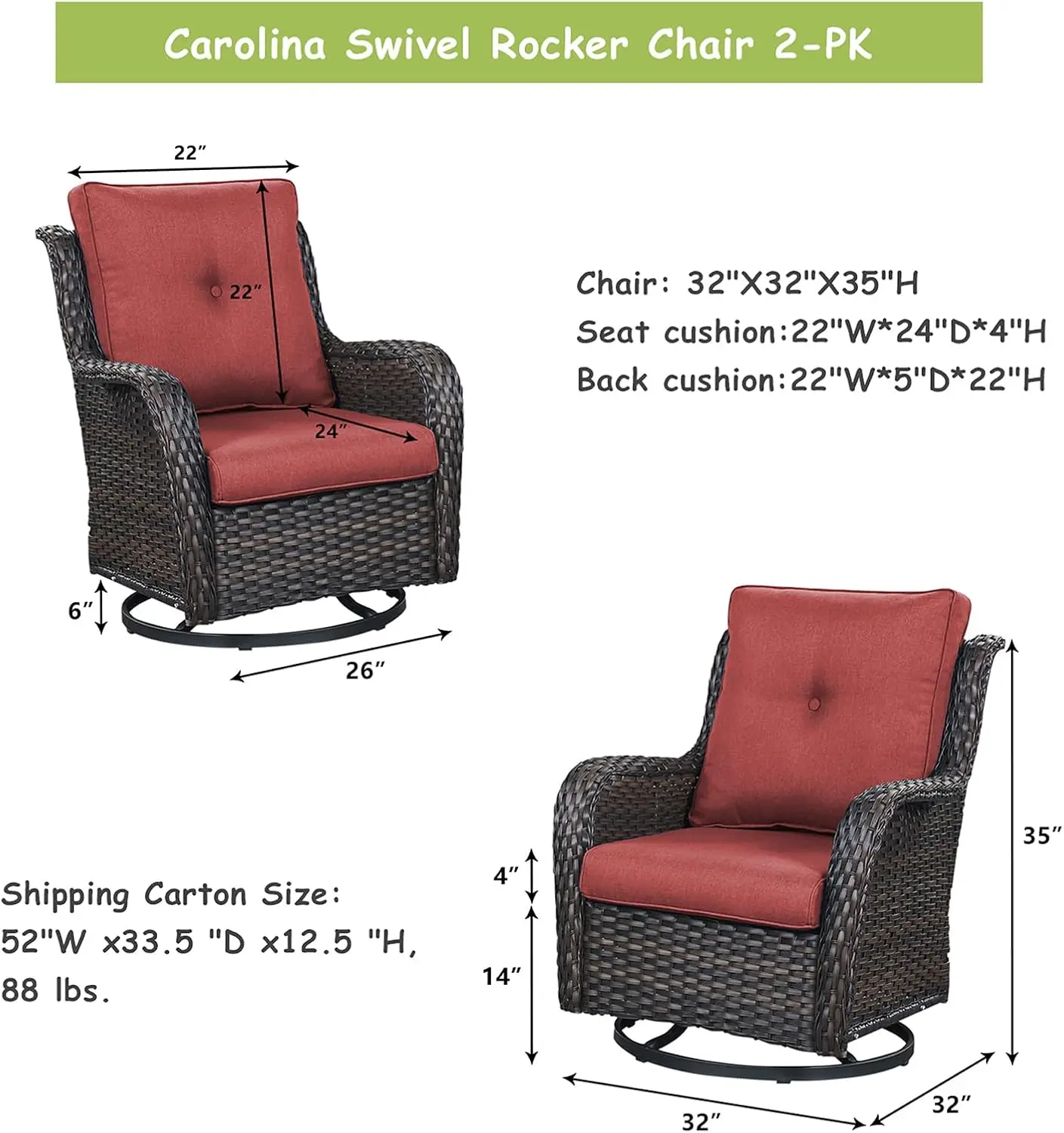 Chairs Rocking Swivel Chiar - 2 Piece Outdoor Wicker Furniture Chairs Set Rattan Rocker Chairs with High Back and Deep Seating