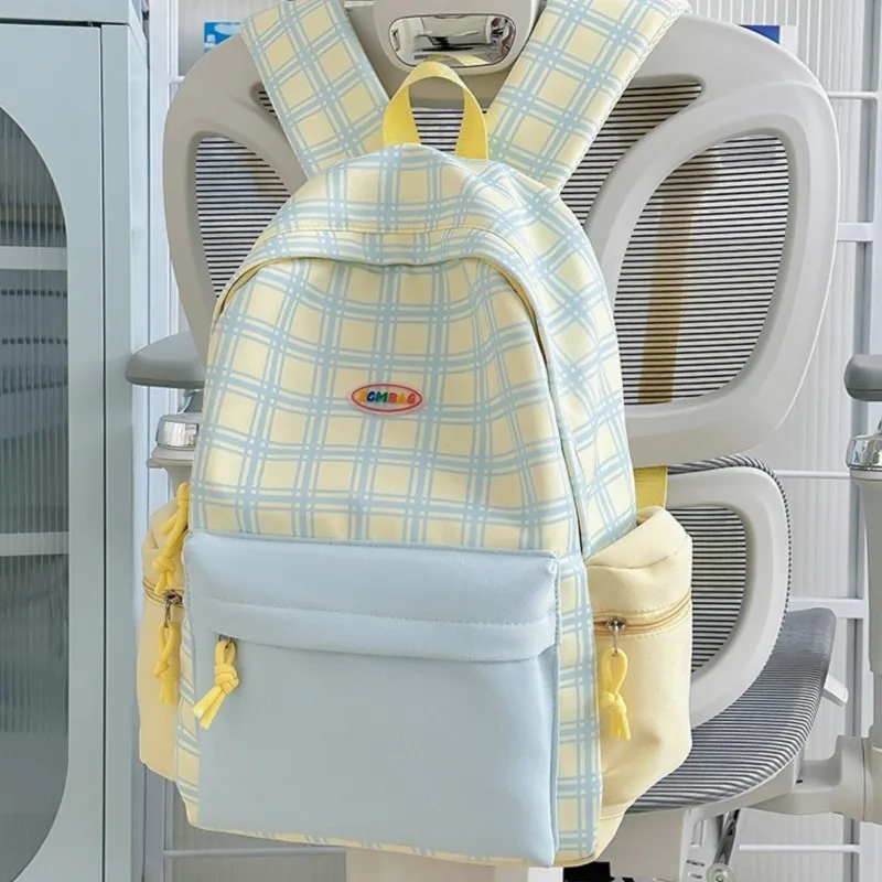 Sac à dos à carreaux élégant et tendance pour les élèves du primaire et du secondaire, les étudiants, sac d'école polyvalent en nylon.