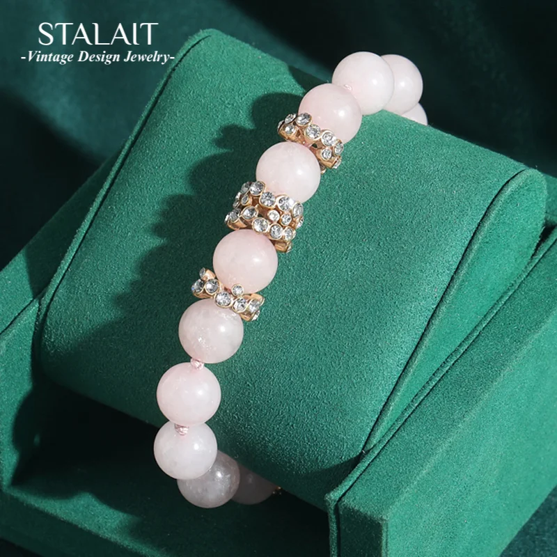 

Vintage Gold Color Pink Beaded Bracelets For Women Natural Stone Rhinestone Luxury Girlfriend Gift Bridesmaid Accessories 2025
