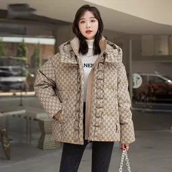 Women's Winter Coats White Duck Down Thicken Warm Overcoat Fashion Printing Hooded Short Down Coats Loose Leisure Hooded Outwear