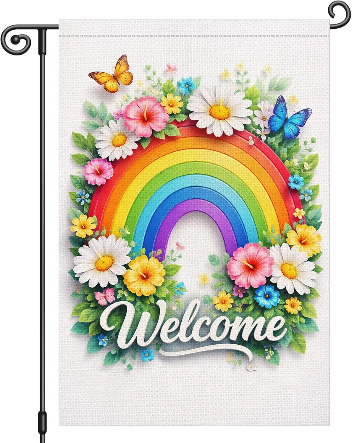 Heyfibro Rainbow Pride Month Garden Flag – 12x18 Inch Double Sided Colorful Floral & Butterfly Design, Small Welcome Fla jjp