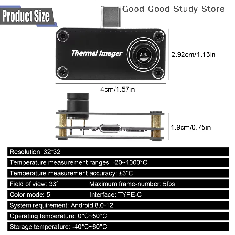 Type-C Mobile Thermal Imager Imaging Camera APP Control Thermal Camera For Android Mobile Phone Infrared Thermal Imager