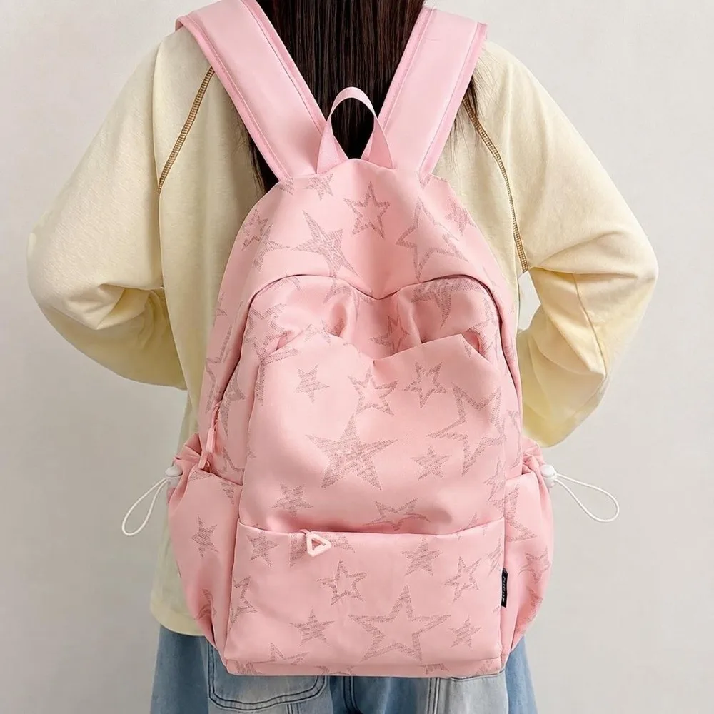Large Capacity Star Printed Backpacks Nylon Lightweight Students Schoolbag Casual Multi-pocket Laptop Backpack for School