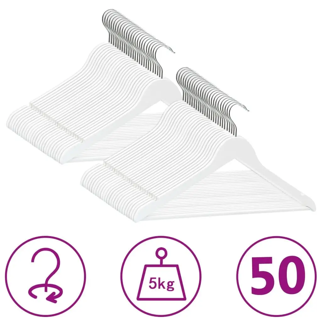 

50 Pcs Non-Slip White Hardwood Clothes Hangers Set - Durable & Space-Saving Organizer