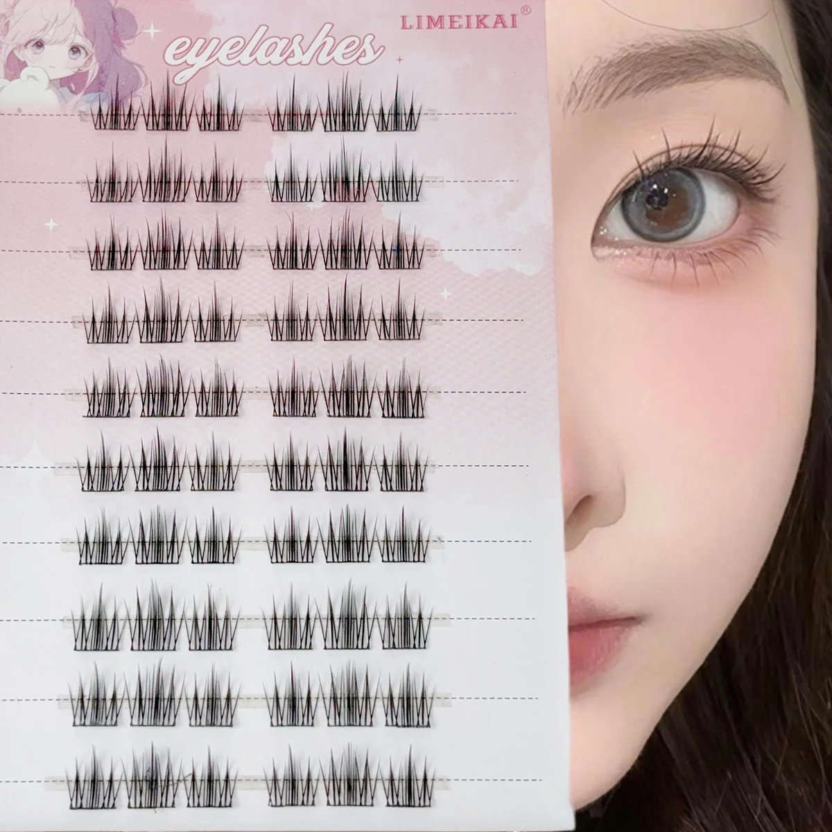 자연스럽고 접착제가 없는 인조 속눈썹 60개 클러스터, 신선하고 자연스럽고 사실적인 속눈썹 스타일로 메이크업에 적합합니다.