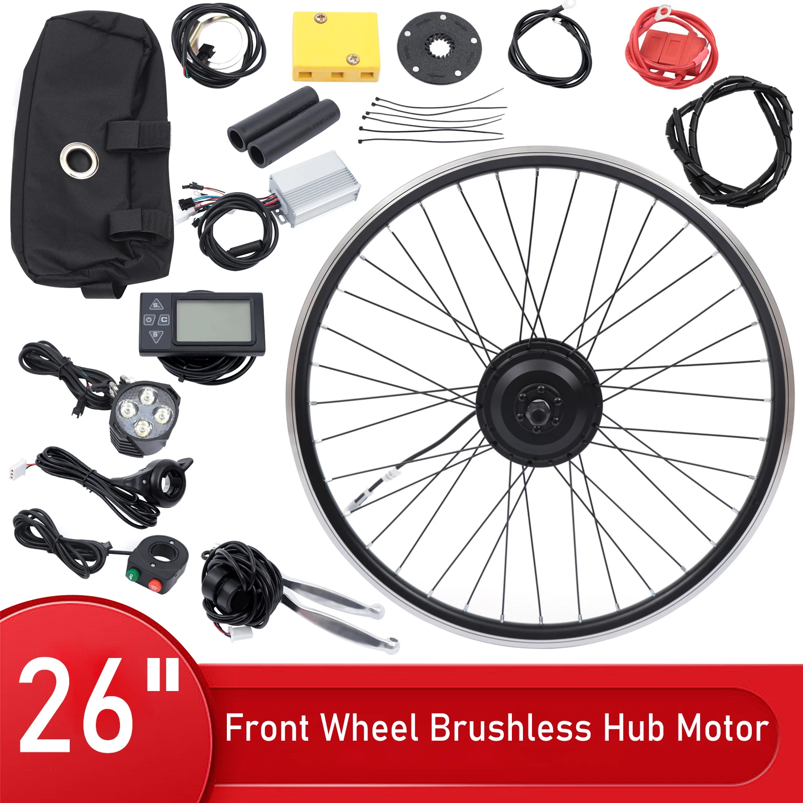 

350W 36V Electric Bike Conversion Kit Front Wheel Brushless and Tooth Gear Motor E Bike Kit for 26-inch Bikes