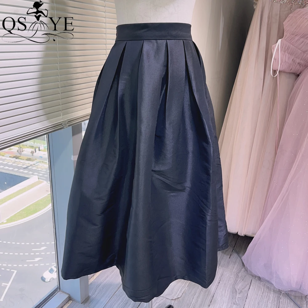 Black Taffeta Prom Dresses A line Overskirt Skirt Women Overlay Box Pleated Plain Evening Gown Skirt Long Maxi Party Dress