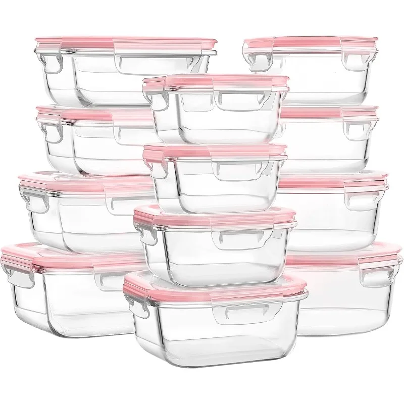 Glass Food Storage Containers with Lids, [24 Piece] Meal Prep, Airtight Bento Boxes, BPA Free & Leak Proof