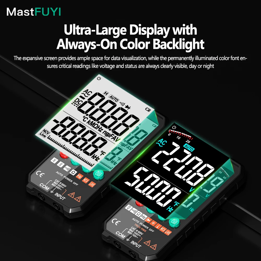 MASTFUYI Универсальный цифровой мультиметр с автоматическим определением диапазона — интеллектуальный мультиметр с тестером непрерывности сопротивления NCV для напряжения переменного/постоянного тока
