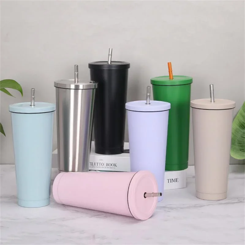 Stainless Steel Straw Cup Large Capacity Vacuum Coffee Mug Portable Double Layer Insulation Bottle Reusable Tumbler Drinkware