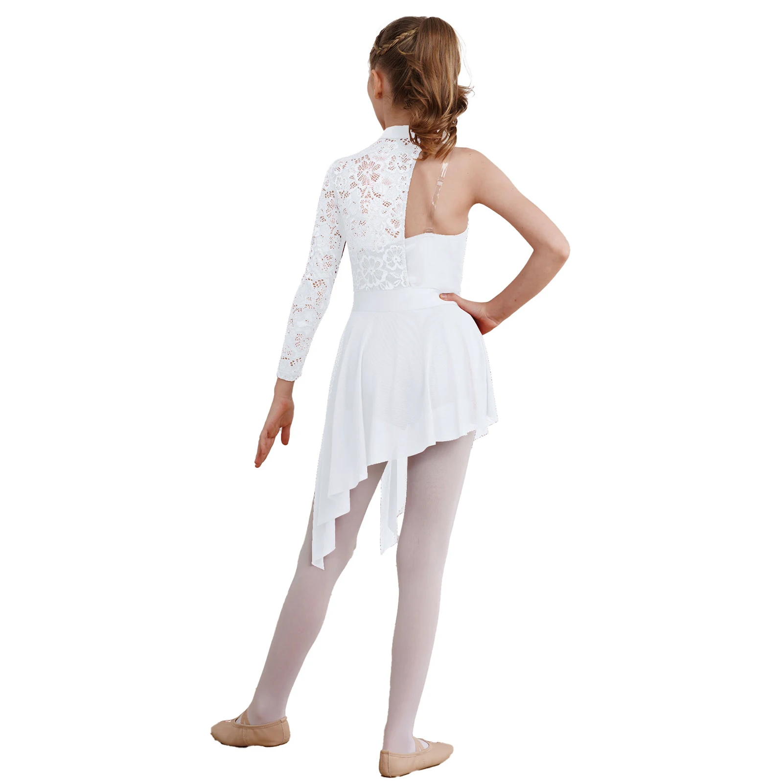 Kinderen Meisjes Lyrische Dansjurk Halter Modern Eigentijds Leotard Kant Mesh Tule Tutu Hoge Lage Rok Ballerina Podium Kostuums