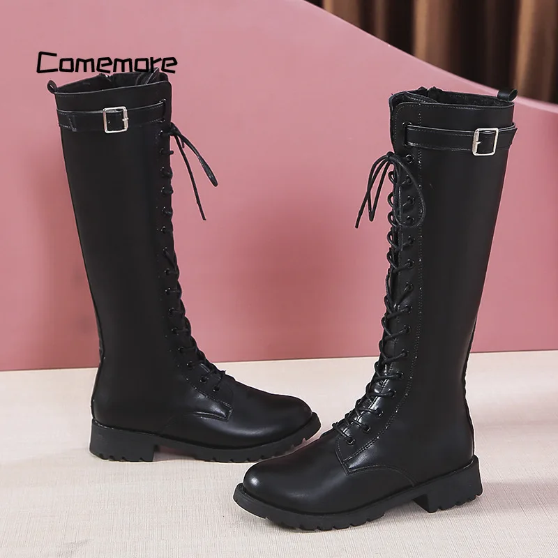 Comemore Women 2023 New Lace Up Knight Boot Belt Buckle Female Booties Long Autumn Footwear Ladies Thigh High Boots Big Size 43