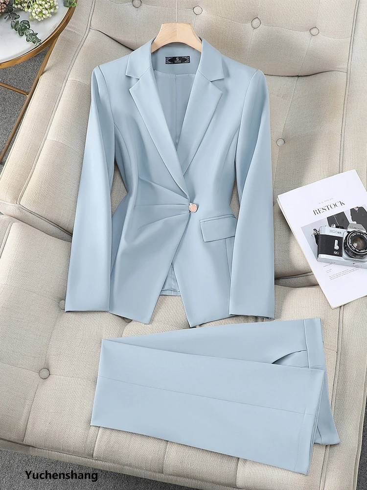 

Fashion Blue Navy Red Women's Pant Suit Ladies Female Business Work Wear Jacket Blazer and Trouser Formal 2 Piece Set