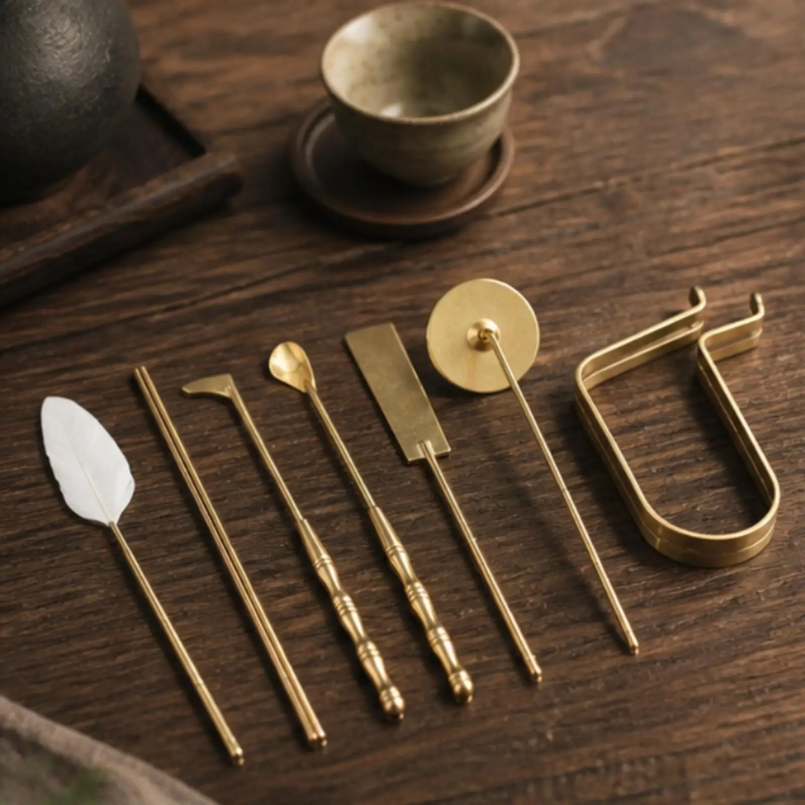 Portable Brass Incense Press Tool Set for Frankincense Arranging Shaping with White Pouch for Ceremonial Practice