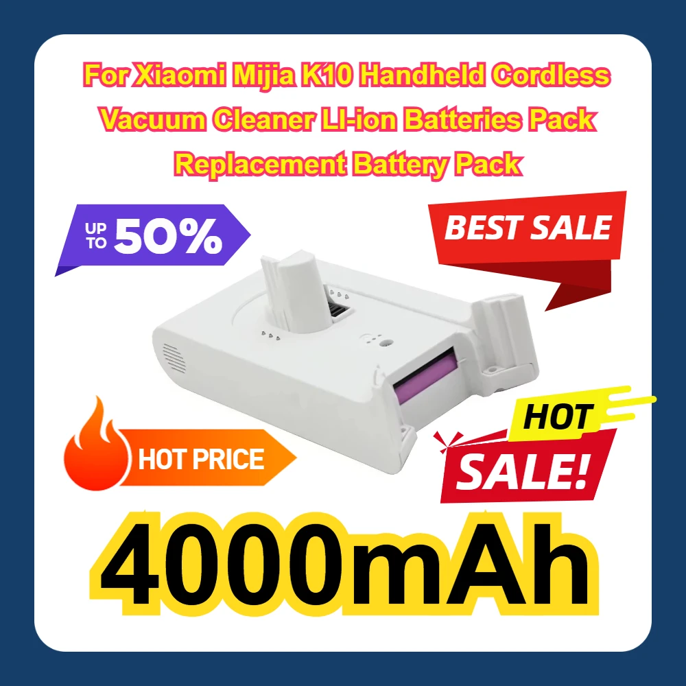 

18650 For Xiaomi Mijia K10 Handheld Cordless Vacuum Cleaner LI-ion Batteries Pack Replacement Battery Pack 4000mAh