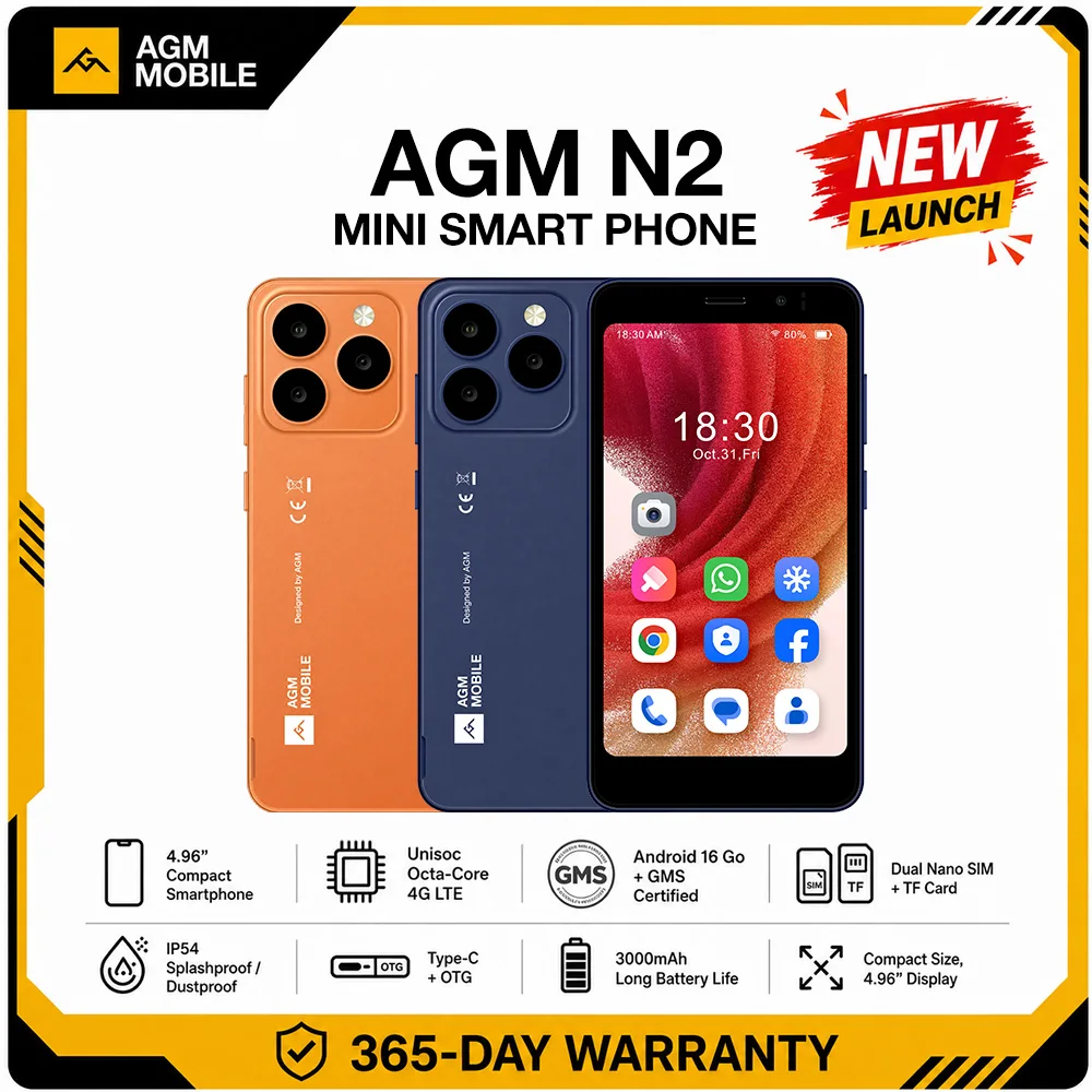 AGM N2 Mini Smartphone Compact size 4.96" display 3GB 32GB 3000mAh Removable Battery Android 16 GO System Lightweight phone