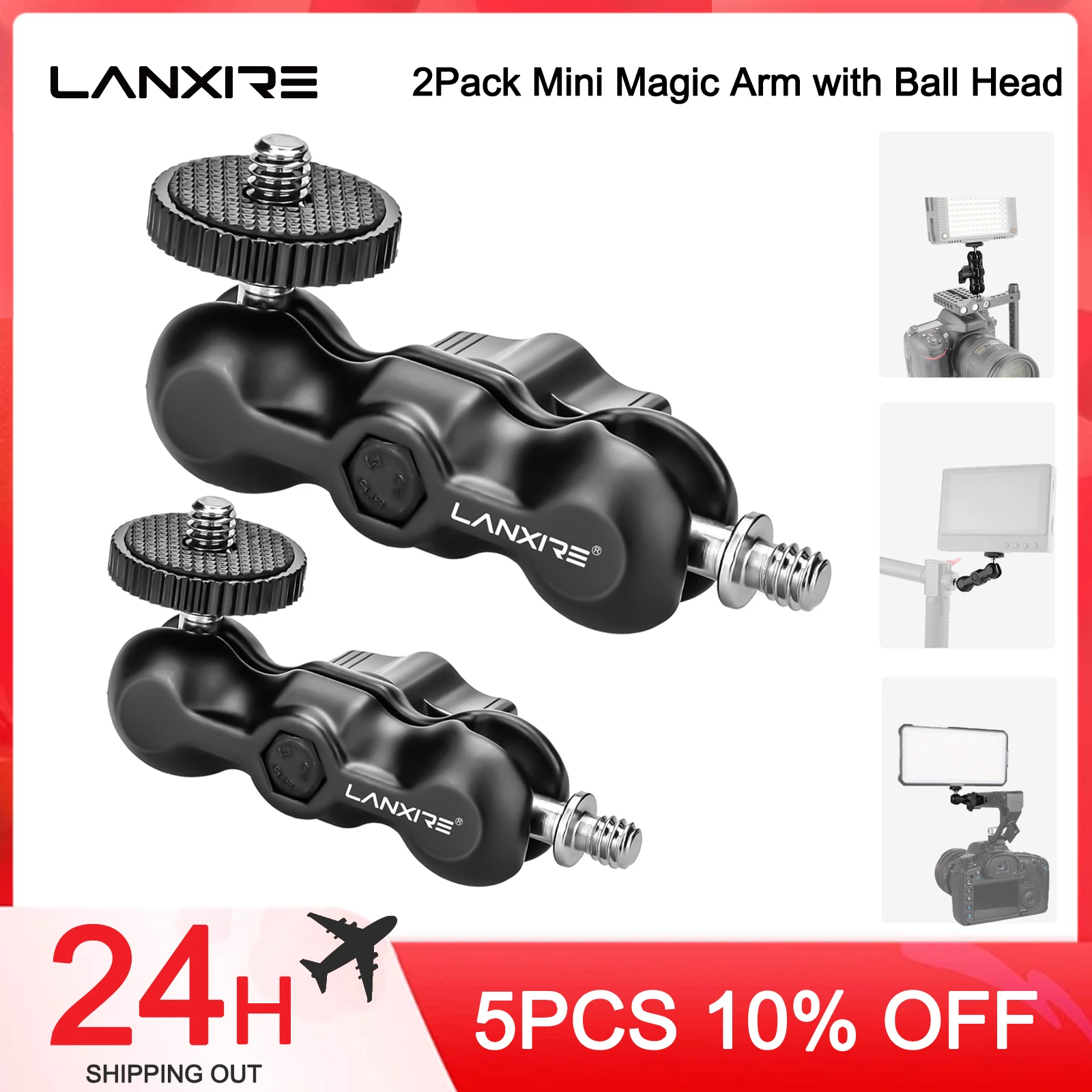 

Lanxire Mini Magic Arm with Dual Ball Head and 1/4'' Screw for Super Clamp, SmallRig Camera Cage, Monitor and Microphone -2Packs