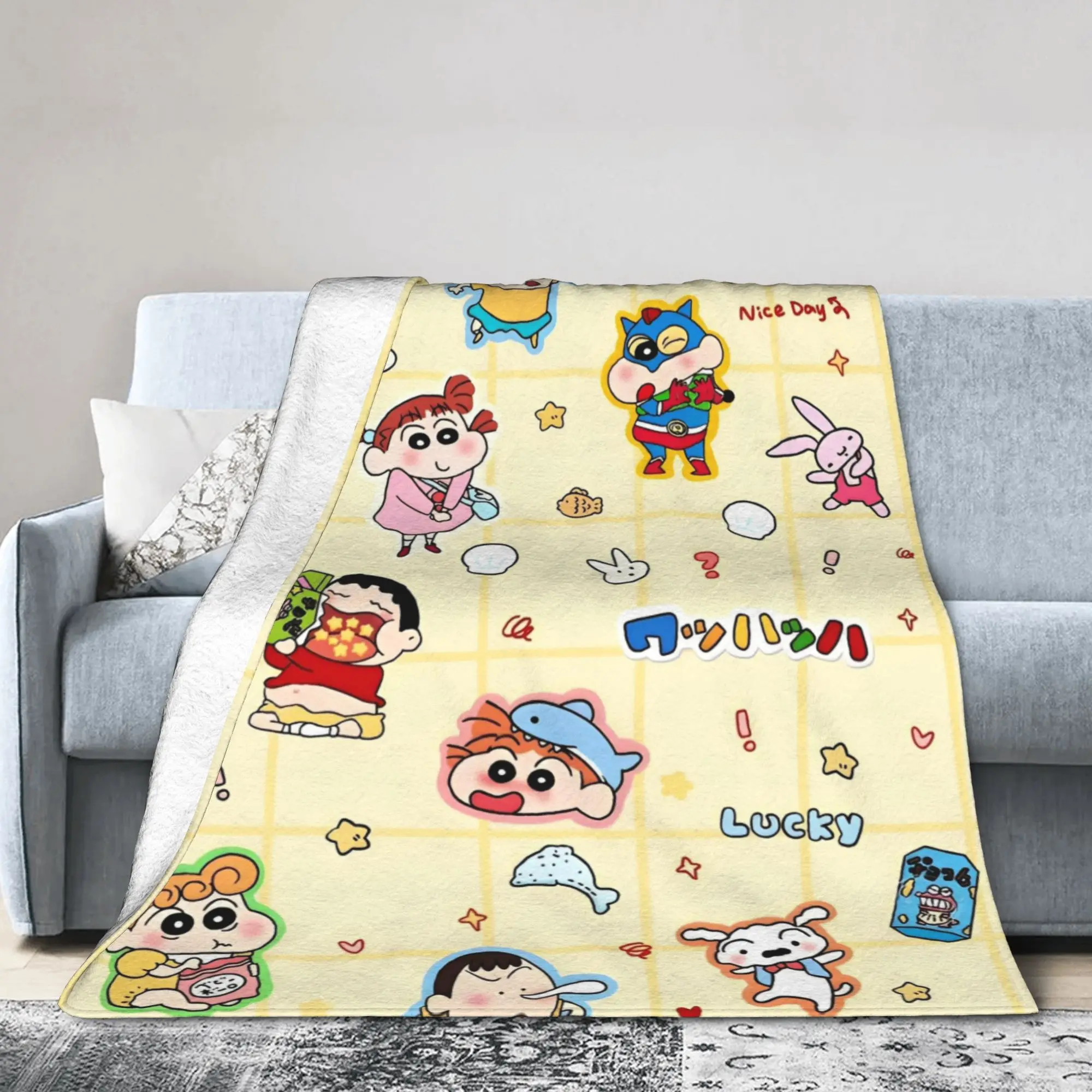 

Crayon Shin-chan Cartoon Flannel Throw Blankets Shiro Dog for Couch Knitted Blanket Car Lightweight Thin Multifunction