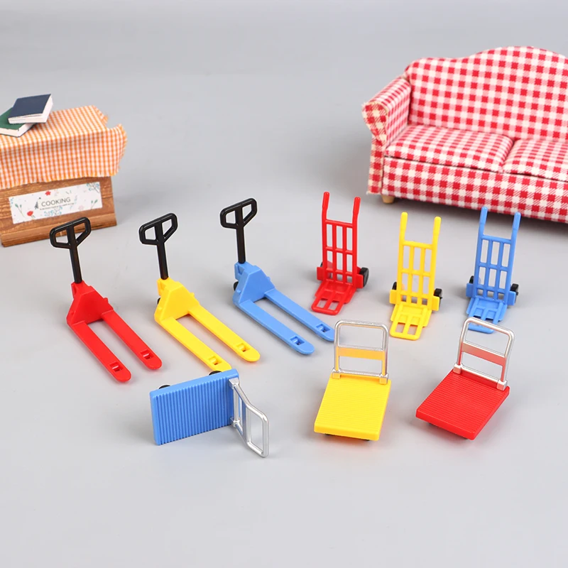 3Pcs 1:12 Mini Outdoor Cart Forklift Moving Tools Model Home Decor Toys Dollhouse Miniature Cart Trolley Stair Climbing Machine