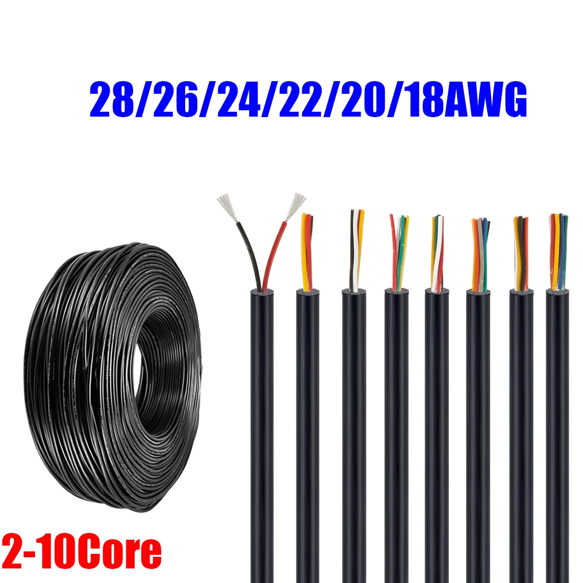 Sheathed Wire Cable 28 26 24 22 20 18 AWG Tinned Copper 2 3 4 5 6 7 8 10 Core Electronic Audio Wire For Automotive LED Lights