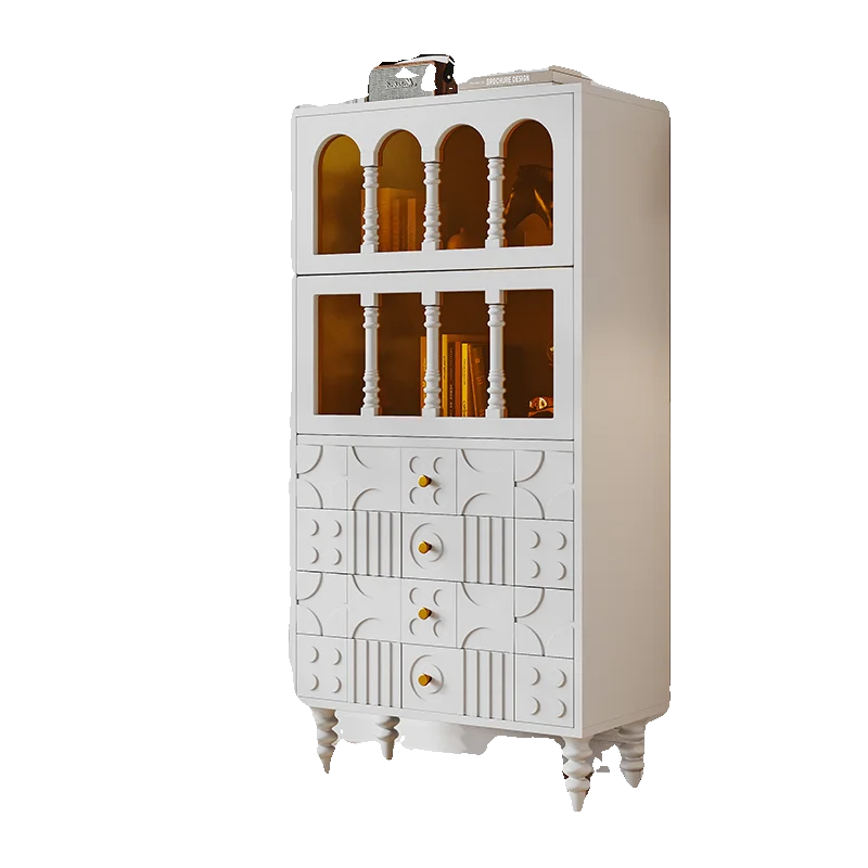 

Retro solid wood bookcase American living room small apartment bucket cabinet storage side cabinet combination log wine cabinet
