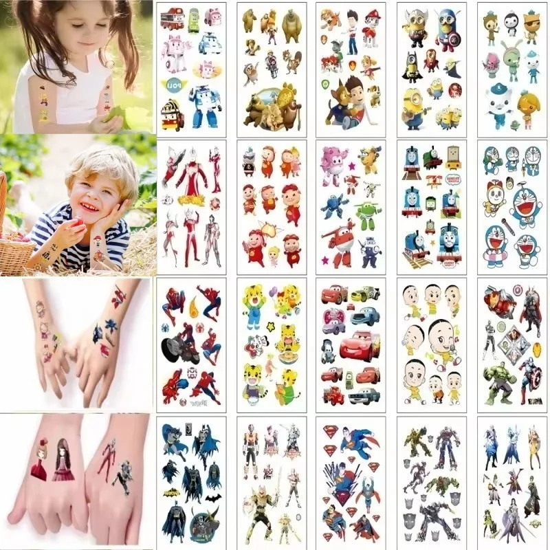 20pcs/pack Waterproof Cartoon Tattoos Animated Characters Tiger Car Cute Temporary Tattoos Stickers for Children  Forearm Breast