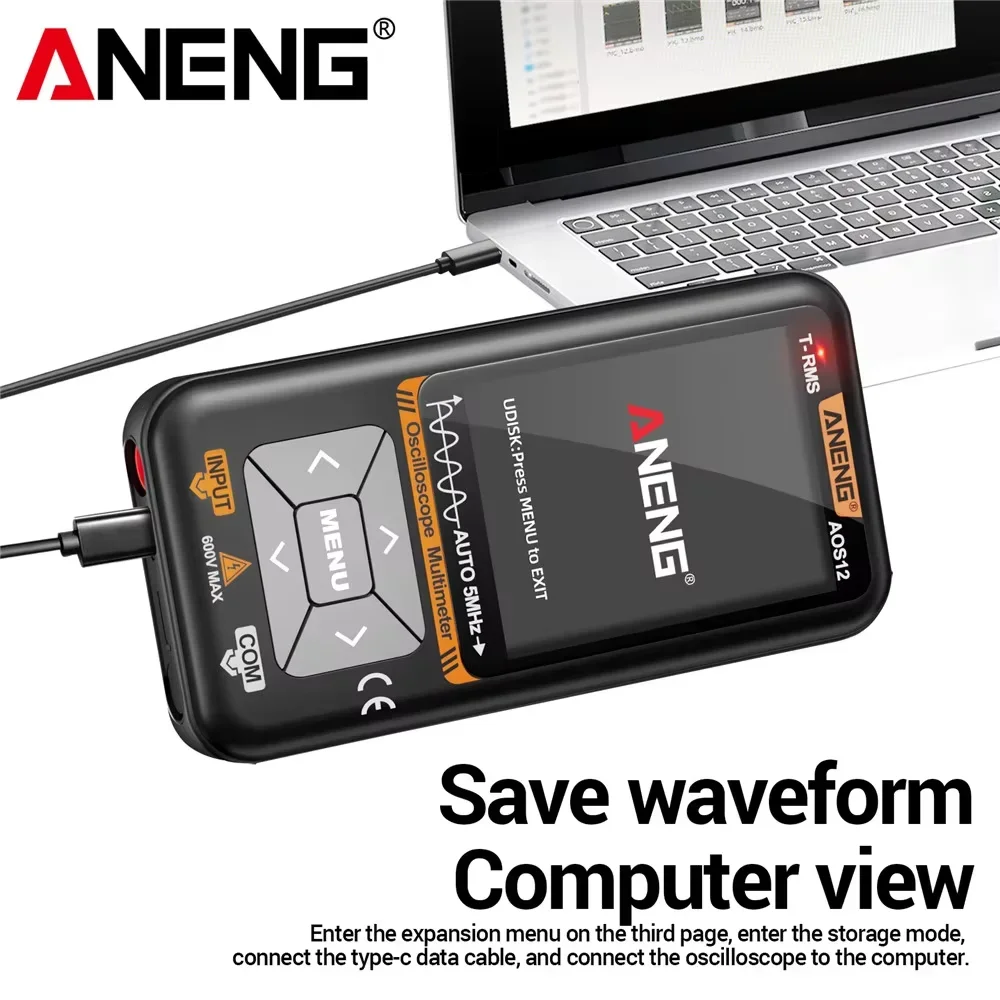 ANENG AOS12 2-in-1 Handheld Digital Oscilloscope Multimeter True RMS 9999 Counts 5MHz 48MSa/s Sampling Rate AC DC Voltage Curren