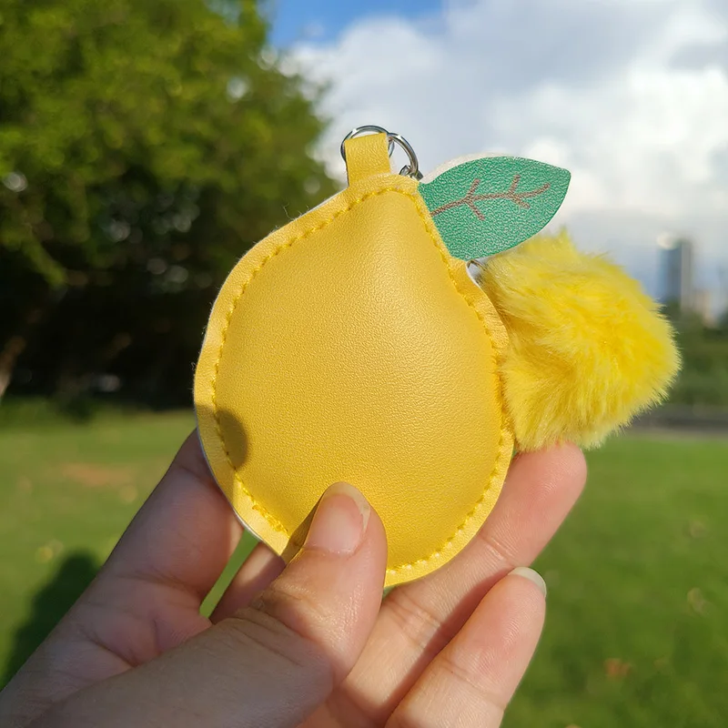 Summer Lemon Key Chain Leather Cartoon Fruit Pendant Charm Plush Bag Keyring for Women Girls