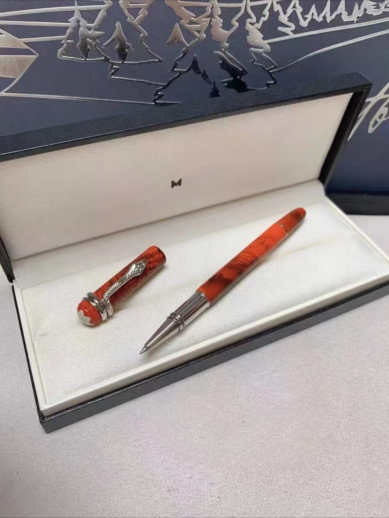 stylo-roller-professionnel-a-motif-serpent-rouge-de-marque-m-collection-de-luxe-cadeau-de-bureau-stylo-d'ecriture-boite-a-stylo-non-incluse